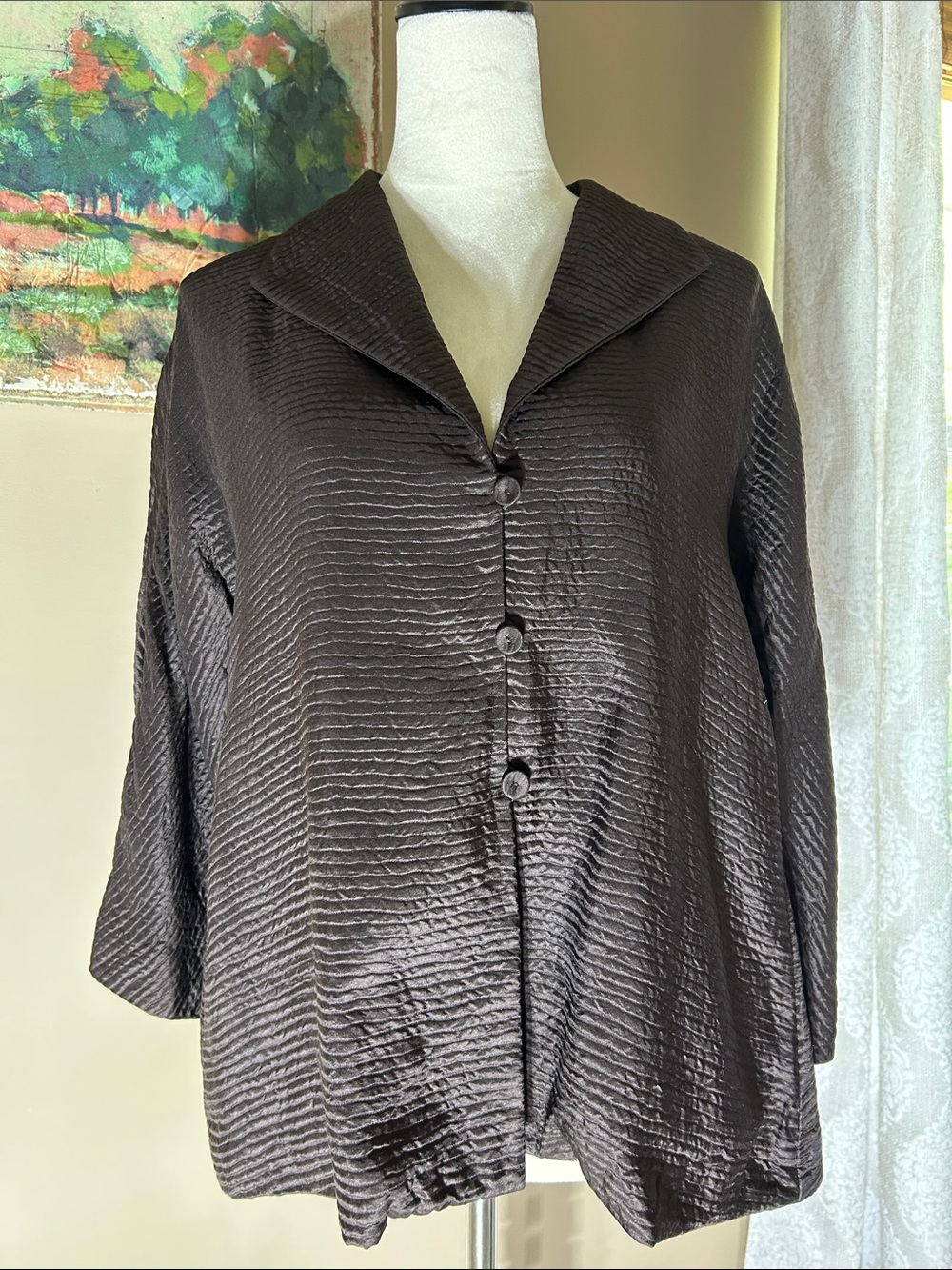 Eileen Fisher Textured silk and wool Button-Front Jacket